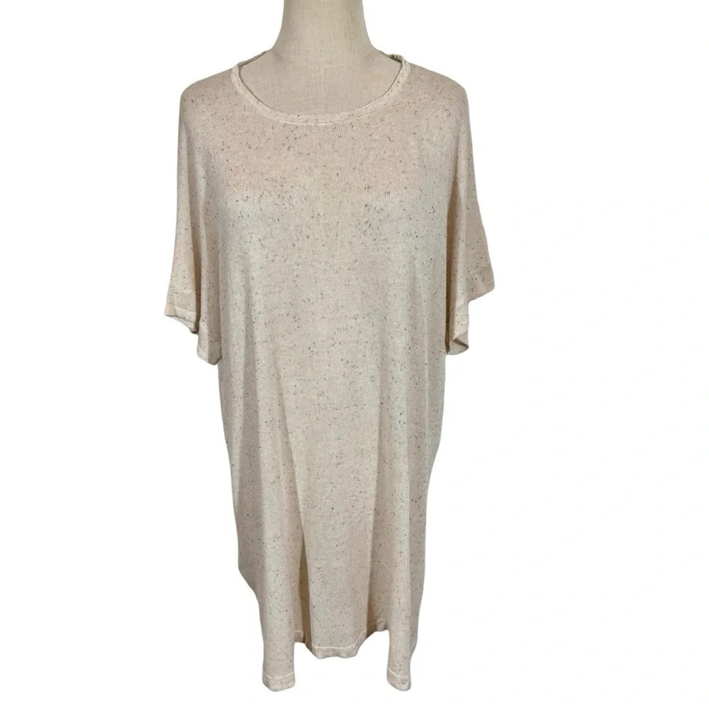 Micaela Greg Speckled Fine Knit Oatmeal Tunic Sweater Dress